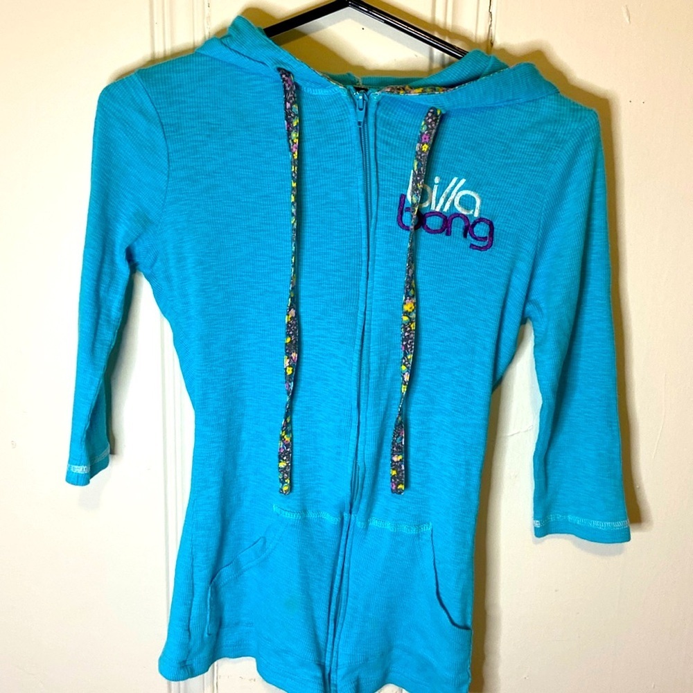 BILLABONG Girls Zip Up Sweatshirt/Hoodie Teal Size XL - Picture 1 of 9